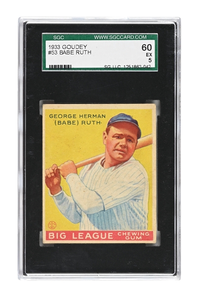 1933 GOUDEY #53 BABE RUTH SGC 60 EX 5