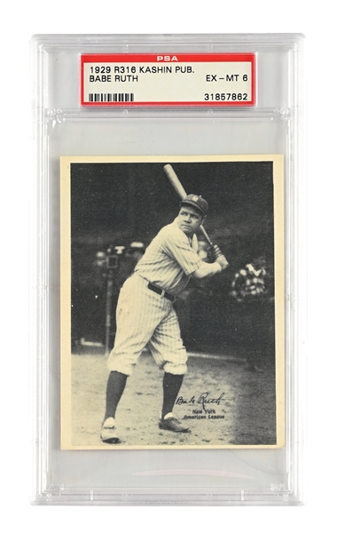 1929 R316 KASHIN PUB. BABE RUTH PSA EX-MT 6
