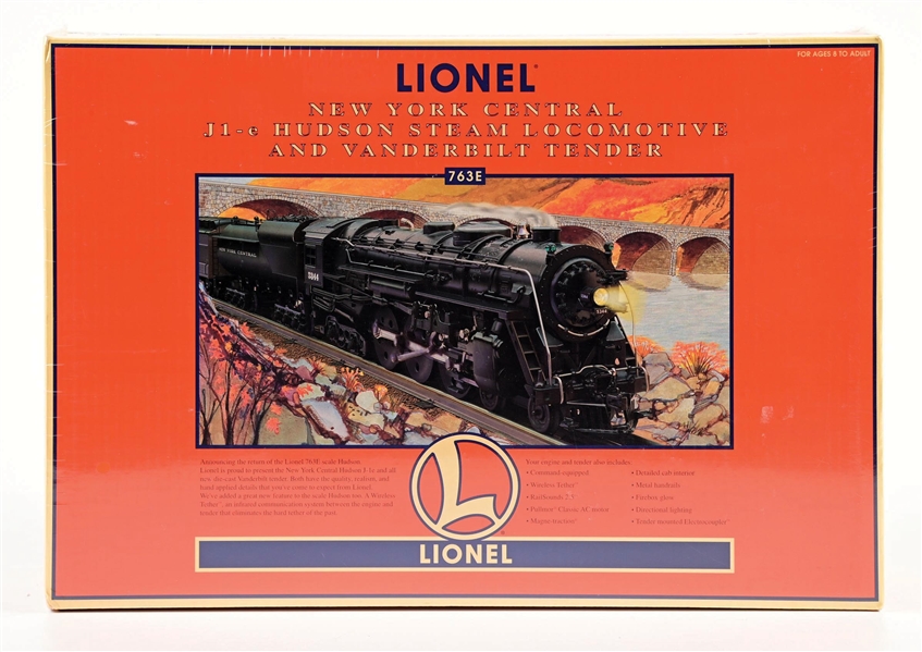 LIONEL O-GA. NO. 6-18056 NEW YORK CENTRAL J1E HUDSON NO. 763E STEAM LOCOMOTIVE & VANDERBILT TENDER W/ ORIGINAL BOX