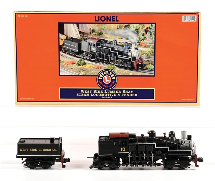 LIONEL O-GA. NO. 6-28022 WEST SIDE LUMBER SHAY STEAM LOCOMOTIVE & TENDER
