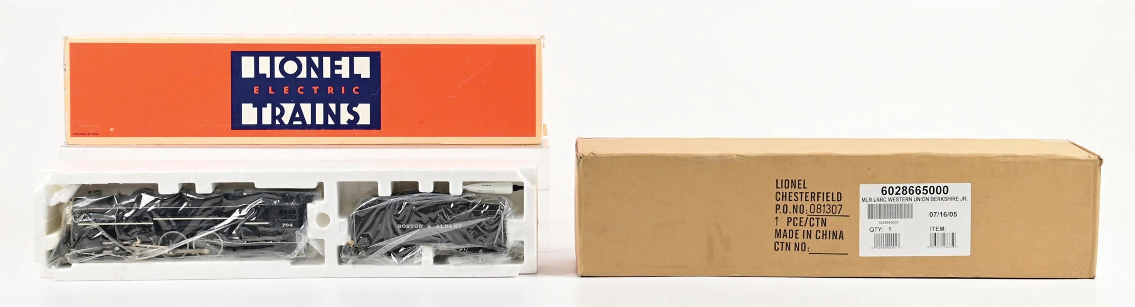 LOT OF 2: LIONEL O-GA. WESTERN UNION BERKSHIRE STEAM LOCOMOTIVE AND BOSTON & ALBANY STEAM LOCOMOTIVE W/ ORIGINAL BOXES