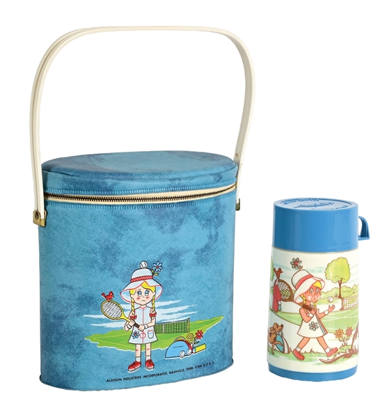 ALADDIN INDUSTRIES INC. VINTAGE LUNCH BAG WITH TENNIS GRAPHIC AND THERMOS