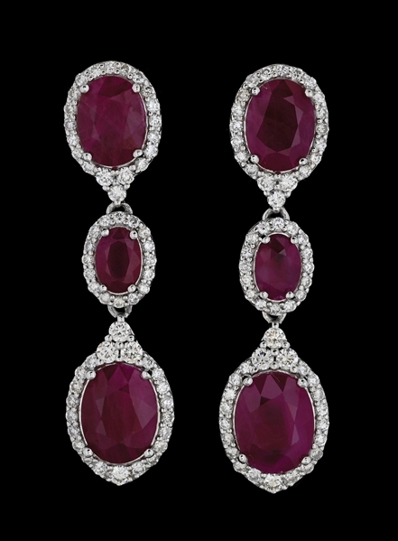 PLATINUM BURMESE RUBY & DIAMOND EARRINGS W/GIA REPORT