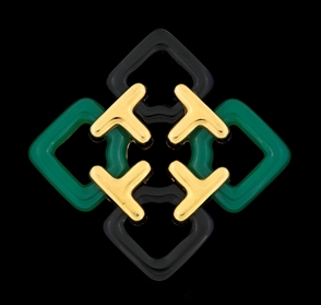 SIGNED ALDO CIPULLO 18K GOLD GREEN & BLACK ONYX PENDANT/BROOCH