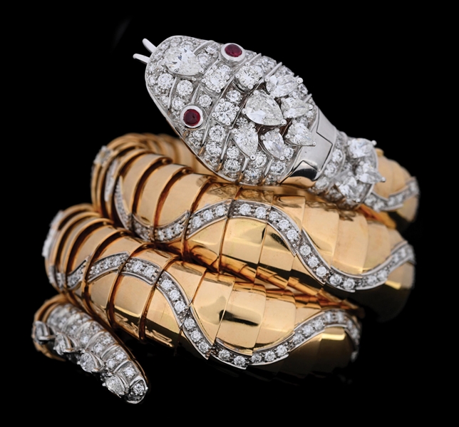 BVLGARI SERPENTI JAEGER-LECOULTRE 18K GOLD DIAMOND BRACELET W/SECRET WATCH