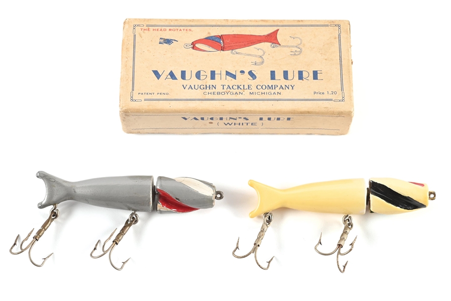PAIR OF VAUGHN’S LURES WITH RARE BOX