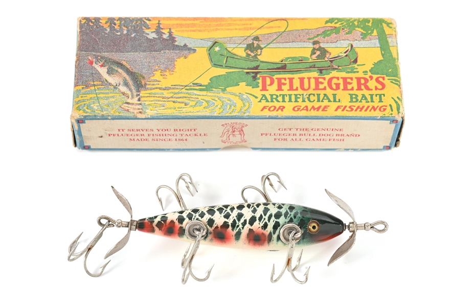 PFLUEGER NEVERFAIL MINNOW ARGYLE IN BLUE BORDER BOX