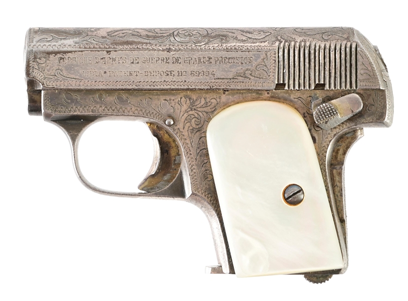 (C) ENGRAVED & SILVER PLATED FABRIQUE DARMS DE GUERRE DE GRANDE PRECISION LIBTA SEMI-AUTOMATIC PISTOL.