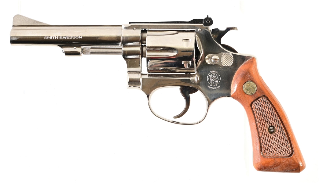 (M) NICKEL SMITH & WESSON MODEL 34-1 DOUBLE ACTION REVOLVER WITH BOX