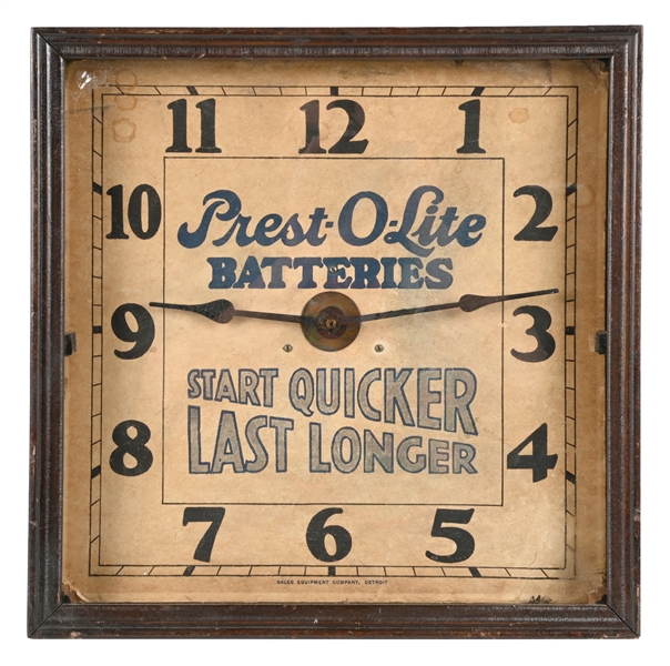 PREST-O-LITE BATTERIES START QUICKER LAST LONGER ADVERTISING CLOCK