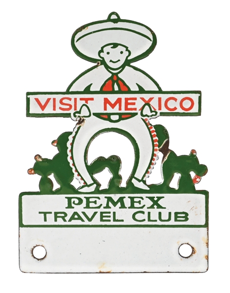 VISIT MEXICO PEMEX TRAVEL CLUB PORCELAIN LICENSE TOPPER