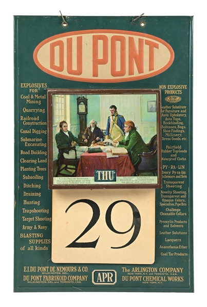 DUPONT CHEMICAL WORKS EMBOSSED TIN PERPETUAL YEARLY CALENDAR SIGN