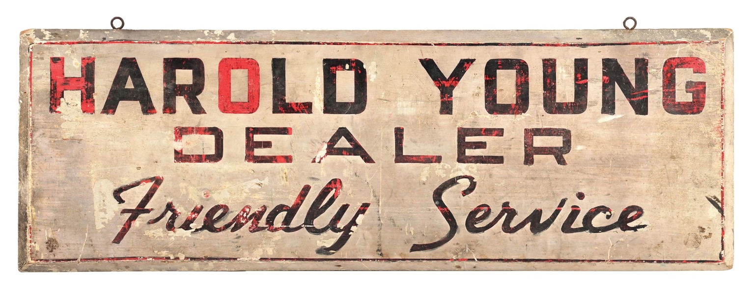 HAROLD YOUNG DEALER FRIENDLY SERVICE PAINTED WOOD SIGN