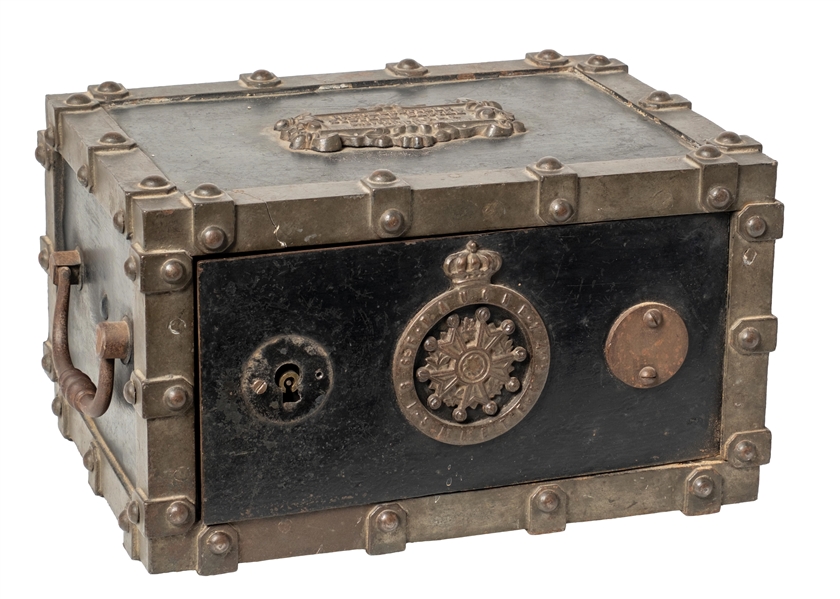 AN ALL ORIGINAL CAST IRON STRONGBOX OF FRENCH MANUFACTURE