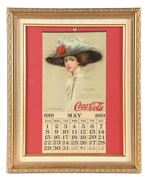 COCA-COLA MAY 1910  FRAMED CALENDAR W/ THE COCA-COLA GIRL GRAPHIC