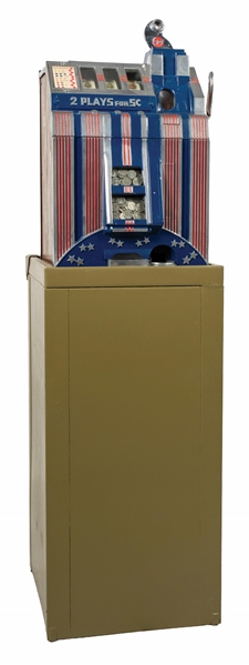 5¢ MILLS "SKYSCRAPER" SLOT MACHINE ON STAND