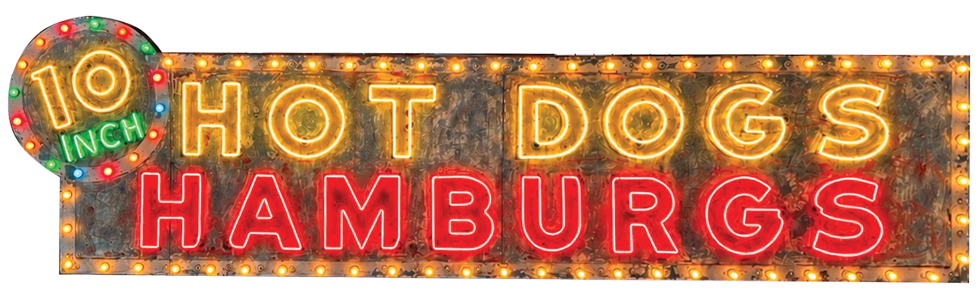 "10 INCH HOT DOGS HAMBURGS" LIGHTED SIGN