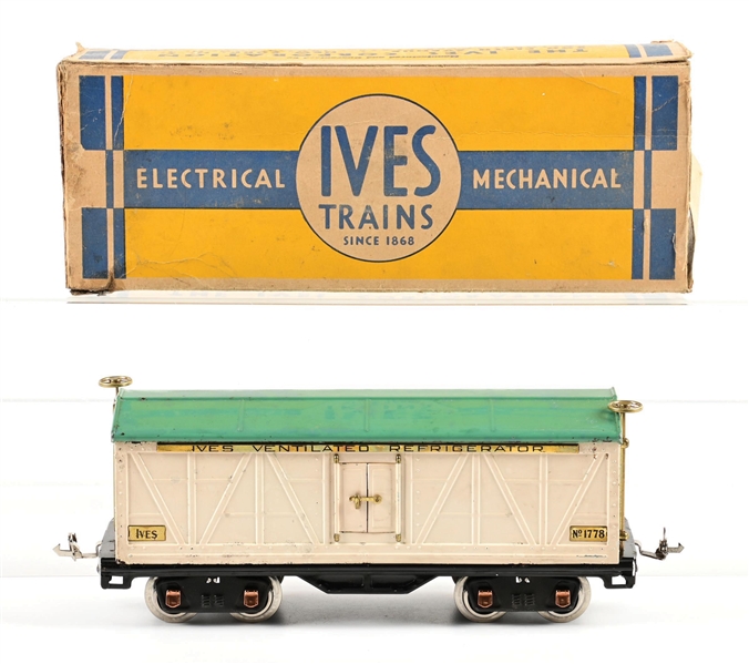 PRE-WAR IVES STANDARD-GA. TRANSITION NO. 1778 REFRIGERATOR CAR W/ ORIGINAL BOX