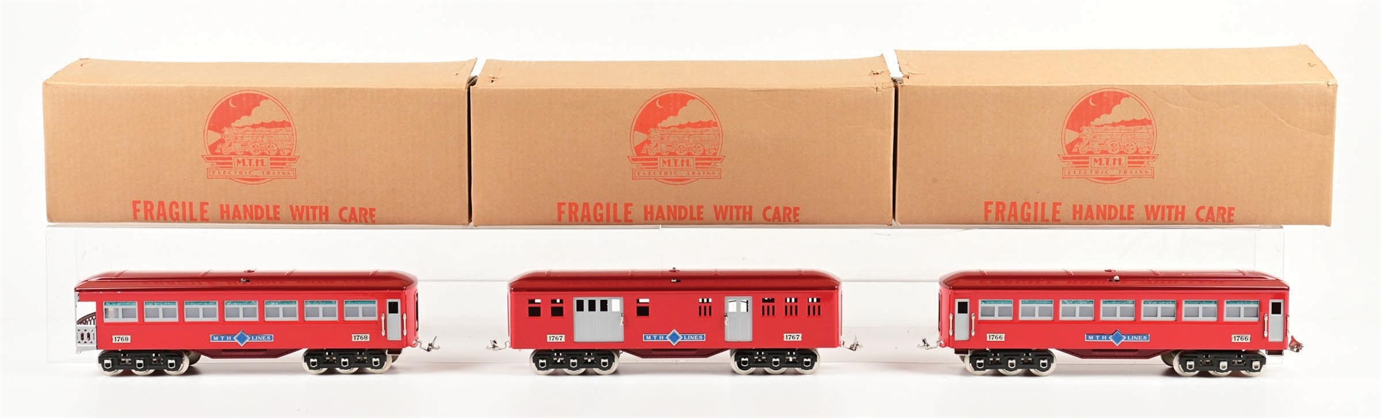 MTH IVES STANDARD GA. TRANSITION 1700-SERIES RED 3-CAR PASSENGER SET W/ ORIGINAL BOXES