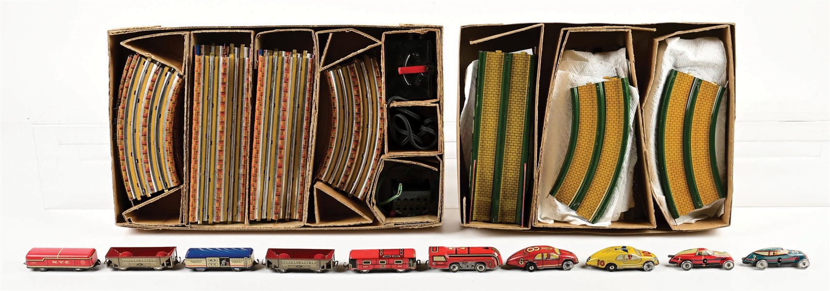 LOT OF 2: MARX TIN LITHO STREAMLINE SPEEDWAY SETS W/ ORIGINAL BOXES