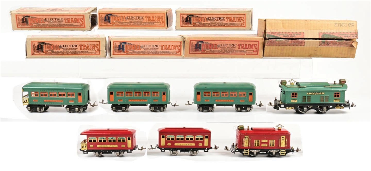 LOT OF 2: PRE-WAR LIONEL O-GA. NO. 292 & 296 ELECTRIC LOCOMOTIVE PASSENGER TRAIN SETS W/ ORIGINAL BOXES