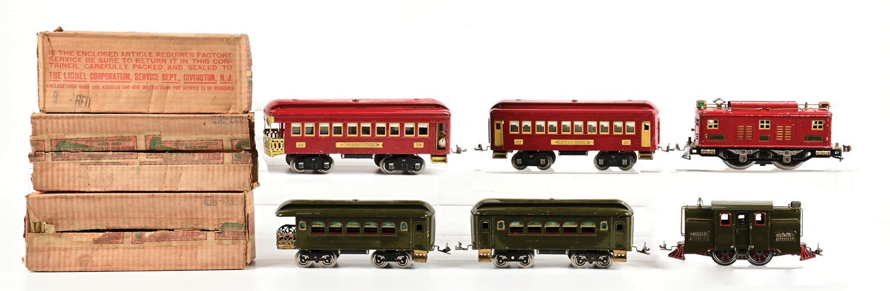 LOT OF 2: LIONEL STANDARD GA. NO. 34 & NO. 347 ELECTRIC LOCOMOTIVE PASSENGER SETS W/ ORIGINAL BOXES