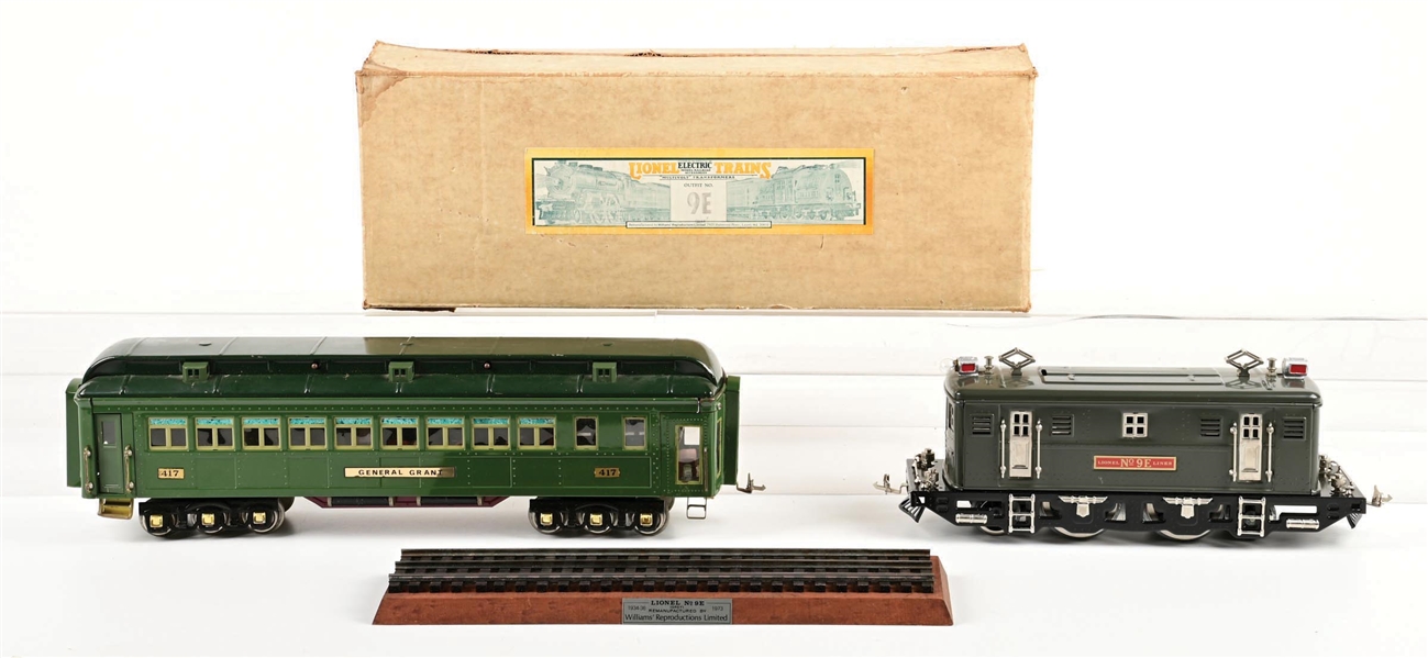 LOT OF 2: WILLIAMS STANDARD GA. NO. 9E ELECTRIC LOCOMOTIVE & NO. 417 GENERAL GRANT STATE PASSENGER CAR