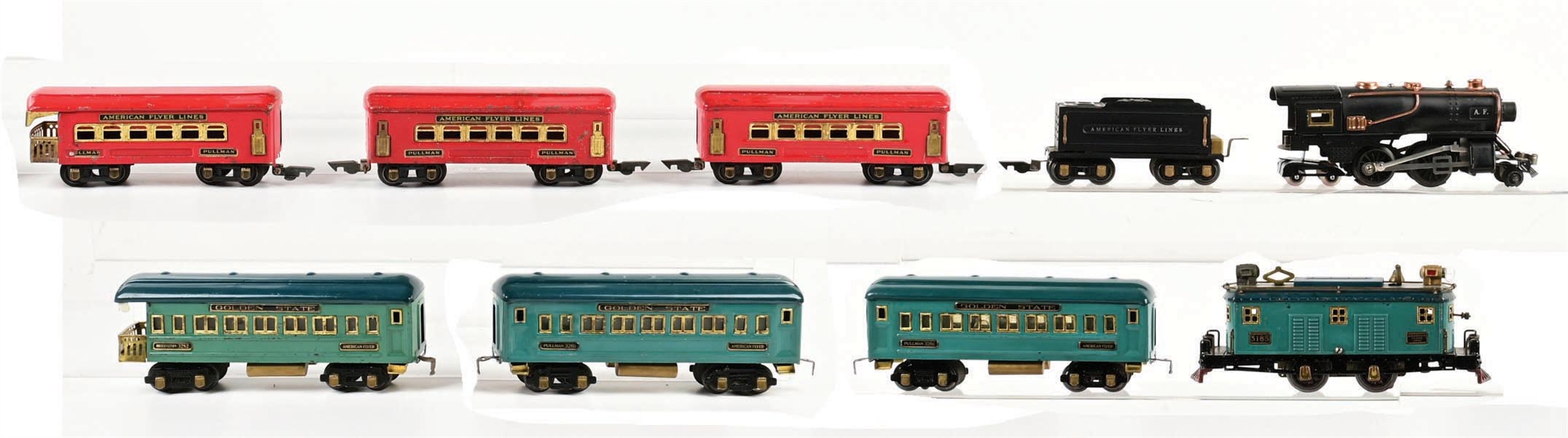LOT OF 2: PRE-WAR AMERICAN FLYER O-GA. GOLDEN STATE PASSENGER SET & STEAM PASSENGER SET