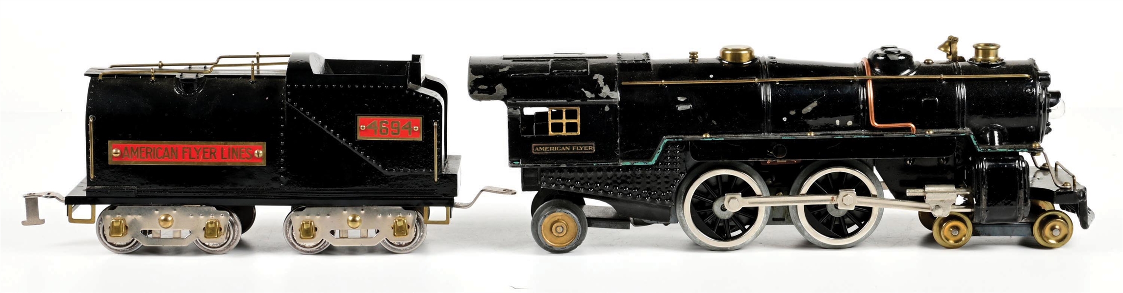 LOT OF 2: AMERICAN FLYER STD-GA. NO. 4694 STEAM LOCOMOTIVE & TENDER