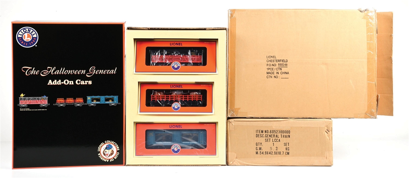 LOT OF 2: MODERN ERA LIONEL O-GA. 6-52300 LCCA HALLOWEEN GENERAL TRAIN SET & A 6-52405 LCCA HALLOWEEN SET ADD-ON CARS SET