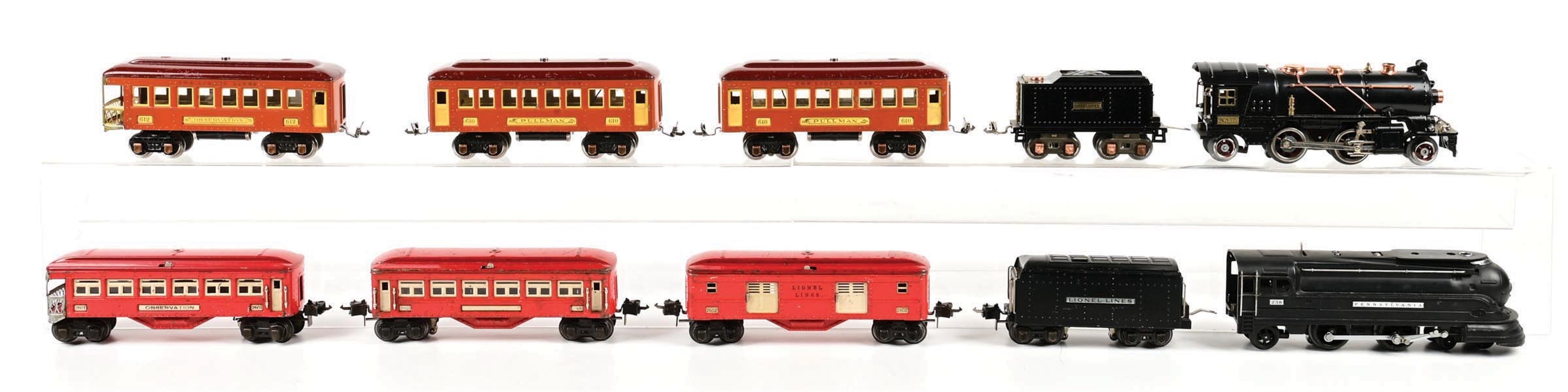 LOT OF 2: PRE-WAR LIONEL O-GA. NO. 238 & NO. 262 STEAM LOCOMOTIVE PASSENGER SETS