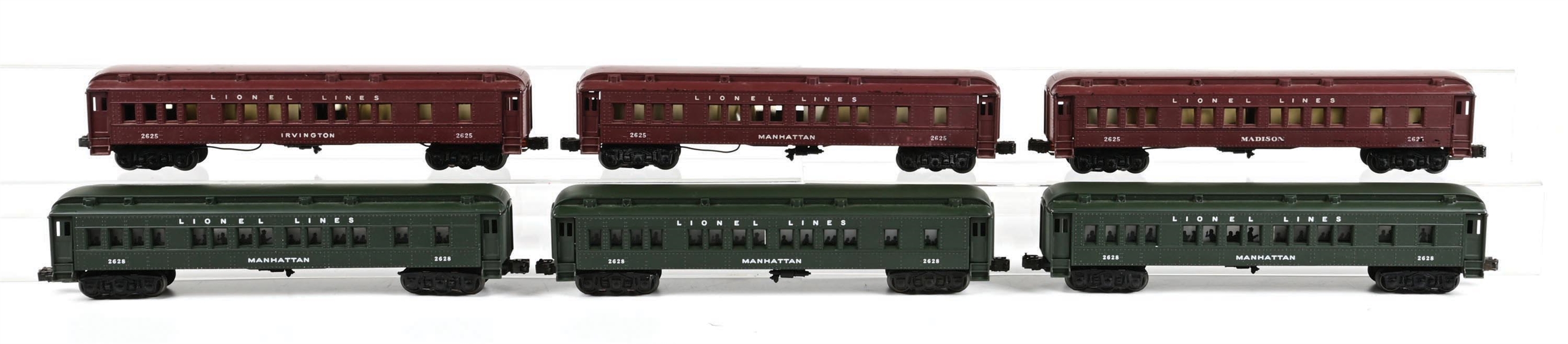 LOT OF 2: POST-WAR LIONEL O-GA. MADISON-STYLE 3-CAR PASSENGER SETS