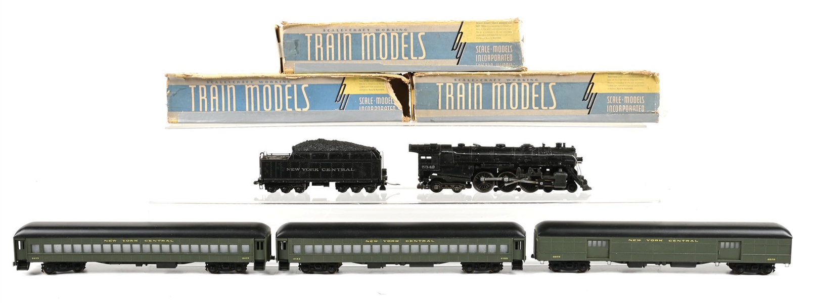 PRE-WAR LIONEL OO-GA. NEW YORK CENTRAL HUDSON STEAM LOCOMOTIVE 3-CAR PASSENGER SET W/ 3 ORIGINAL BOXES