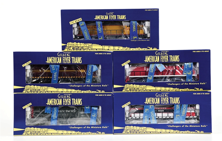 LOT OF 5: MODERN ERA AMERICAN FLYER S-GA. DIESEL LOCOMOTIVES W/ ORIGINAL BOXES