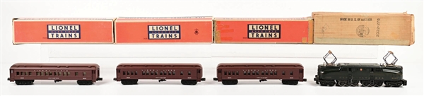 POST-WAR LIONEL O-GA. NO. 2332 GG-1 LOCOMOTIVE 3-CAR PASSENGER SET W/ ORIGINAL BOXES