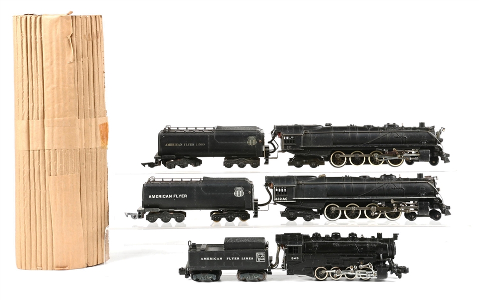 LOT OF 3: AMERICAN FLYER S-GA. STEAM LOCOMOTIVES & TENDERS