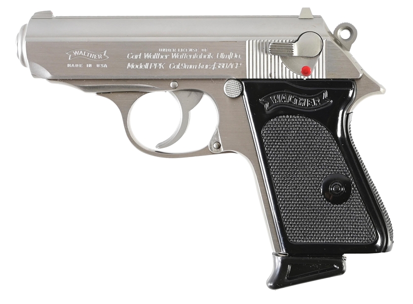 (M) STAINLESS INTERARMS USA WALTHER PPK .380 SEMI-AUTOMATIC PISTOL WITH CASE.