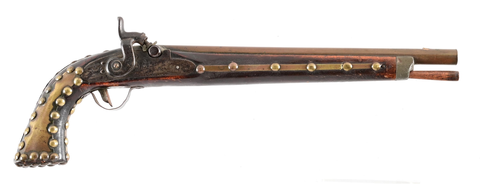 (A) TACK DECORATED PERCUSSION PISTOL WITH CONTINENTAL LOCK