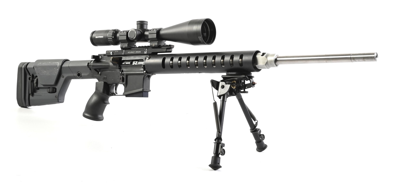 (M) OLYMPIC ARMS MODEL P.C.R. SEMI-AUTOMATIC RIFLE WITH NIGHTFORCE SCOPE.