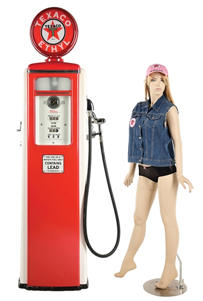 TOKHEIM MODEL #39 GAS PUMP WITH "TEXIE" MANNEQUIN SERVICE STATION ATTENDANT. 