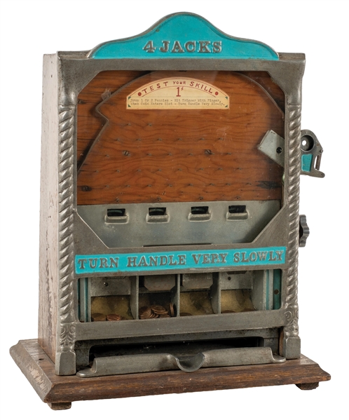 1¢ FIELDS MFG. FOUR JACKS COUNTER POCKET SLOT MACHINE
