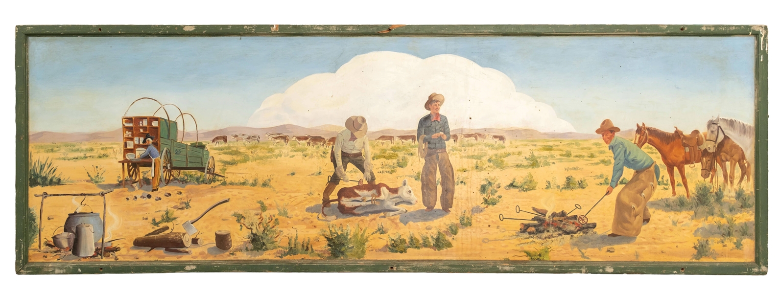 BRANDING COWS PAINTING OF WOODEN SIGN