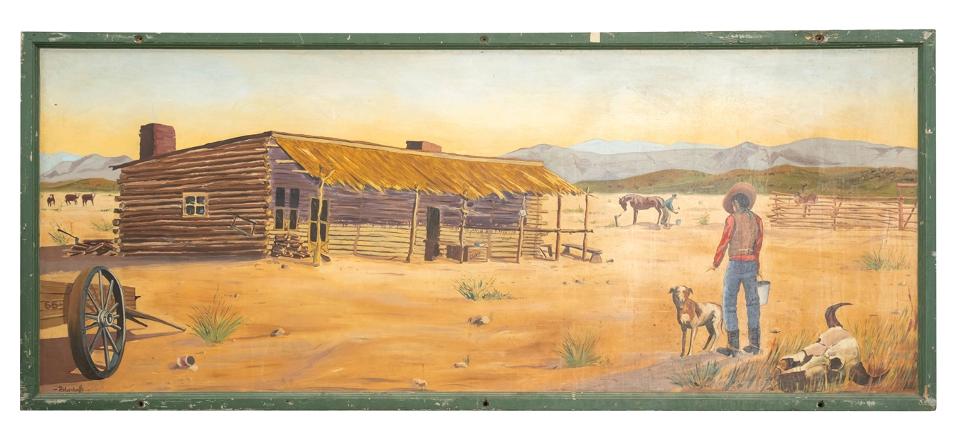 COWBOY RANCH HOUSE PAINTING ON WOODEN SIGN
