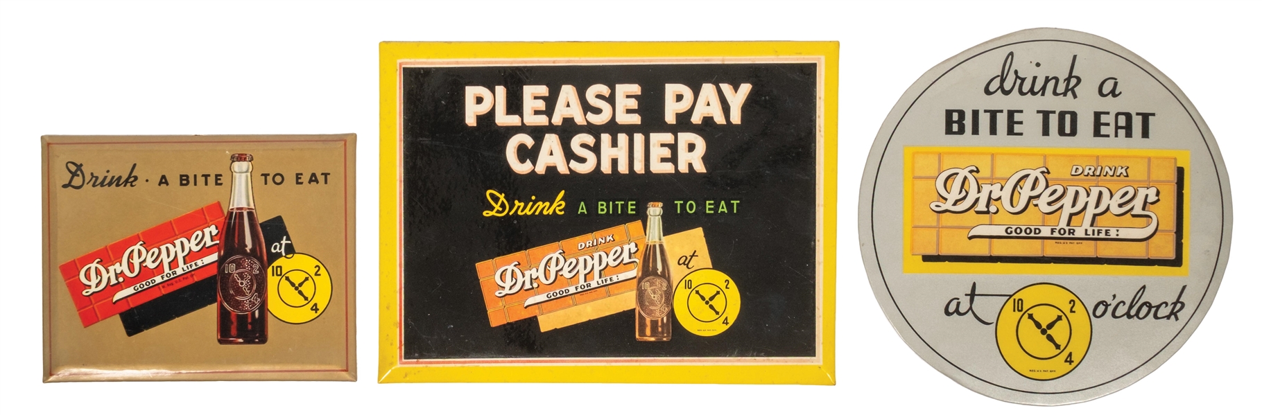 LOT OF 3 DR. PEPPER SMALL COUNTER OR HANGING ADVERTISING PIECES