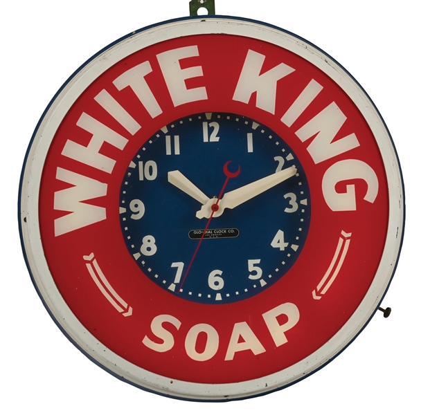 WHITE KING SOAP LIGHT-UP ADVERTISING NEON CLOCK