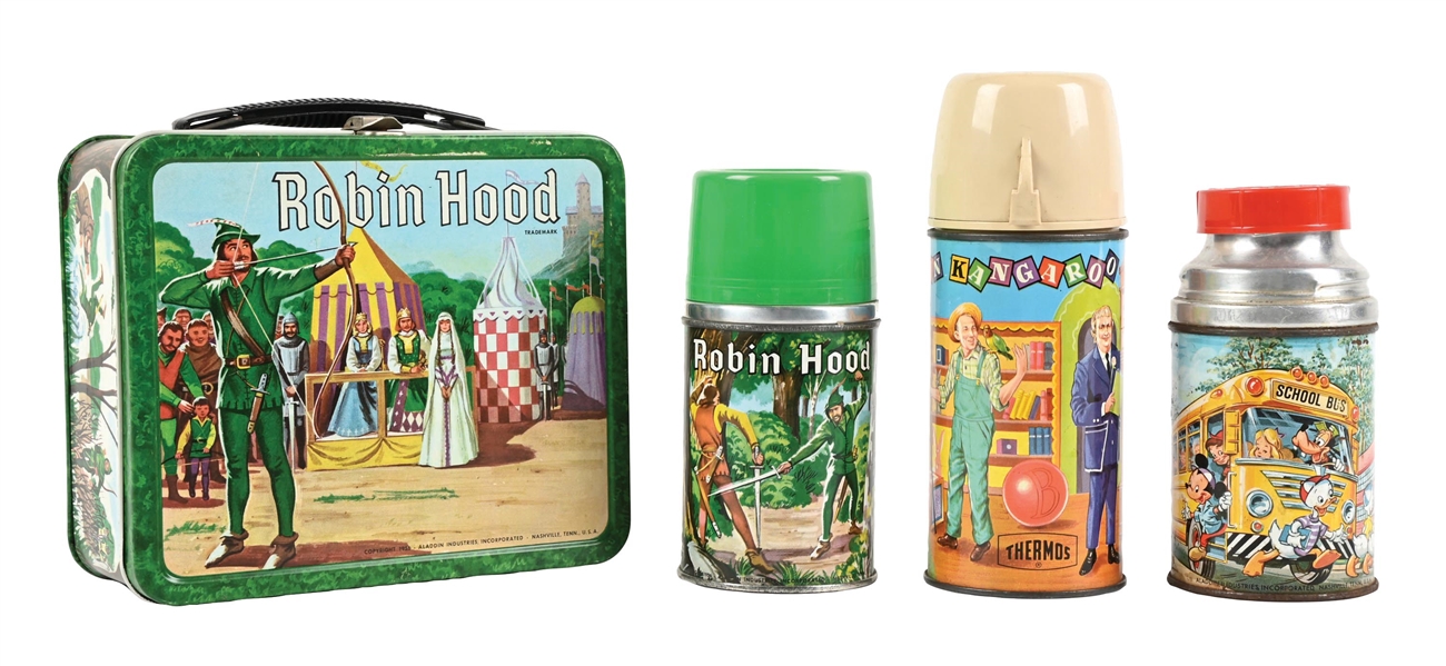 LOT OF 3: LUNCH BOX AND THERMOSES: ROBIN HOOD, CAPTAIN KANGAROO & DISNEY MICKEY MOUSE