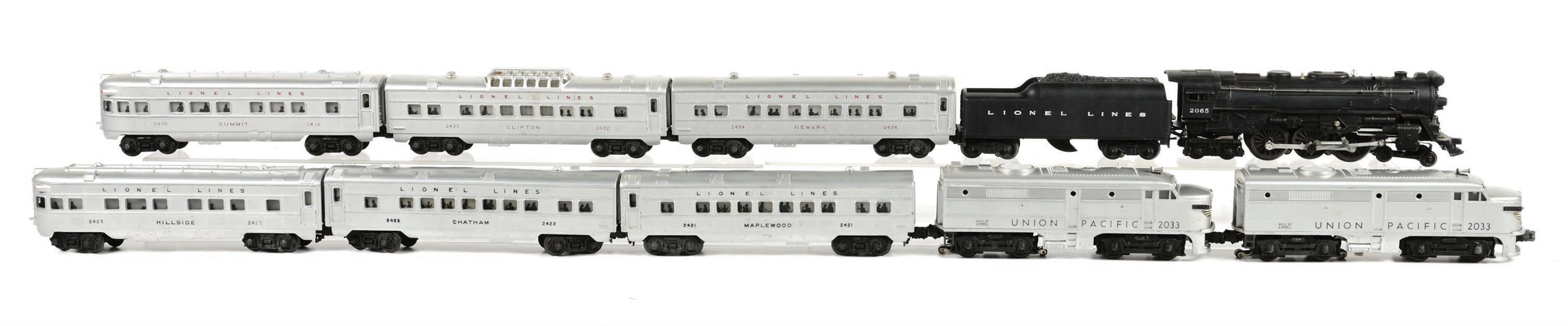POST-WAR LIONEL O-GA. NO. 2033 UNION PACIFIC & NO. 2065 STEAM PASSENGER SETS W/ ORIGINAL BOXES
