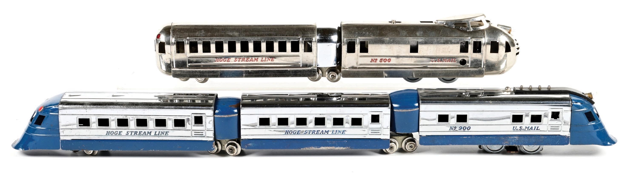 PRE-WAR HOGE  O-GA. NO. 500 & NO. 900 US MAIL STREAMLINE PASSENGER TRAIN SETS