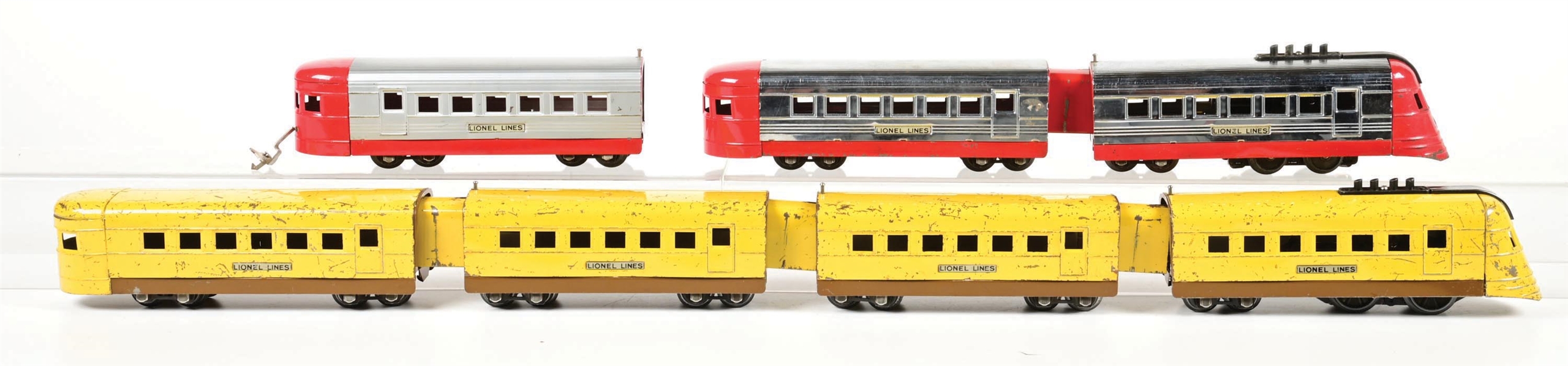 LOT OF 2: PRE-WAR LIONEL JR. O-GA. NO. 1700E STREAMLINE PASSENGER SETS W/ EXTRA CAR & PARTS