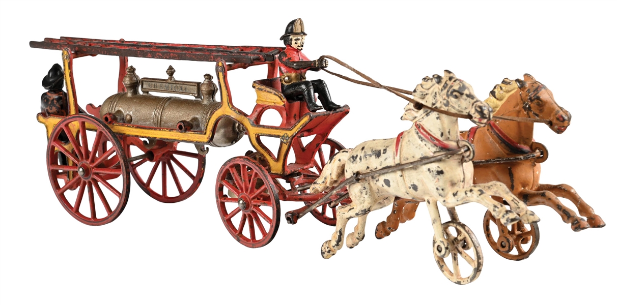 HARRIS TOY CO. CAST IRON HORSE-DRAWN CHEMICAL WAGON